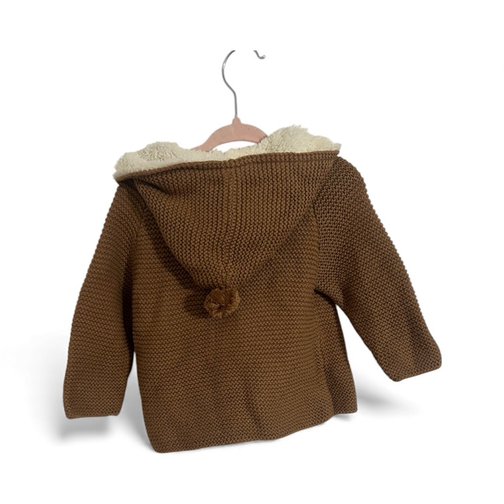 Zara Brown Knit Kids Jacket with Faux Fur Collar - Picture 2 of 6